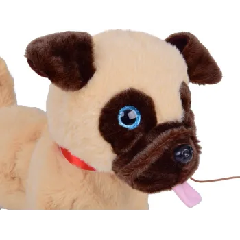 pluszowy piesek benio w pozycji stojącej na płaskiej powierzchni