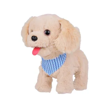 pluszowy piesek tinka stojący na tle dziecięcego pokoju