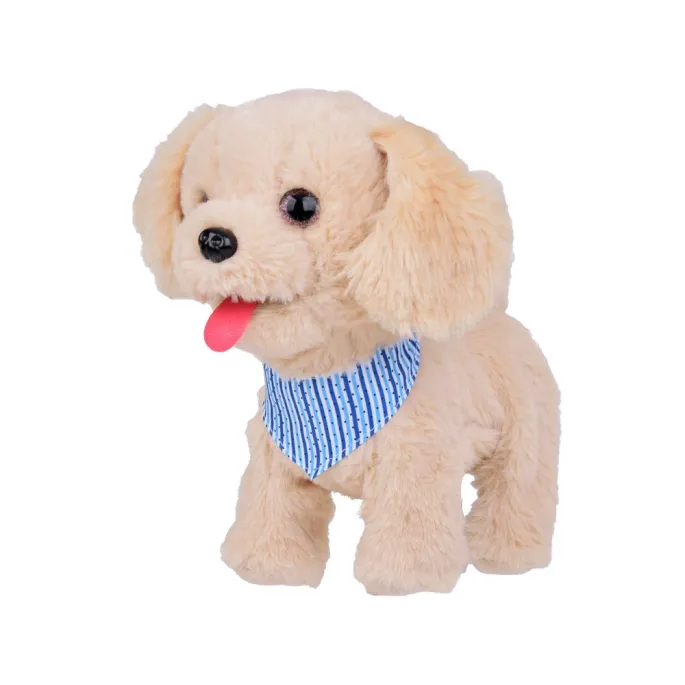 pluszowy piesek tinka stojący na tle dziecięcego pokoju