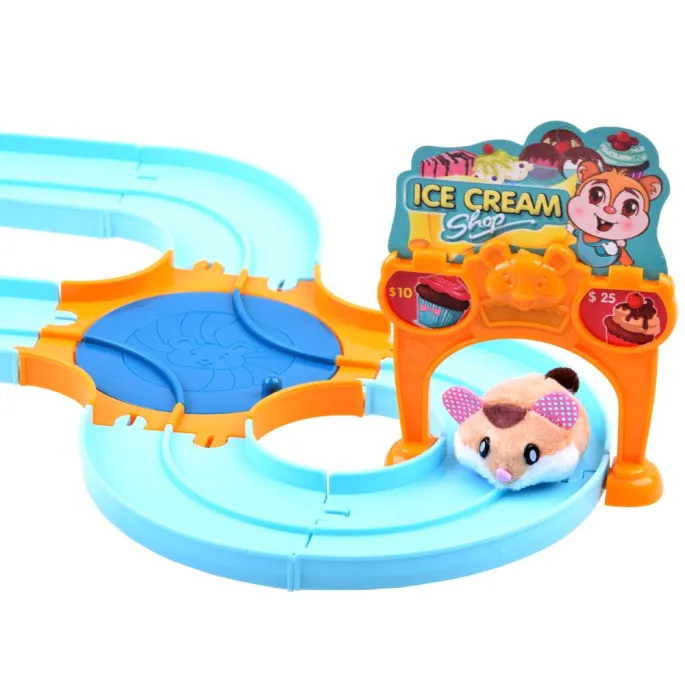 zestaw z wózkiem, stolikiem i fotelami do zabawy z chomikiem