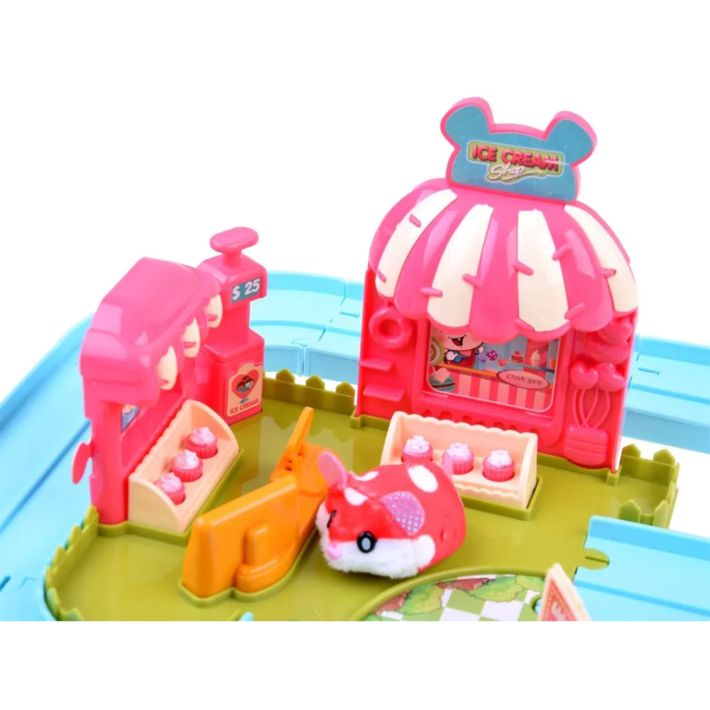 zbliżenie na akcesoria lodziarni, szyld oraz witrynę z atrapą lodów