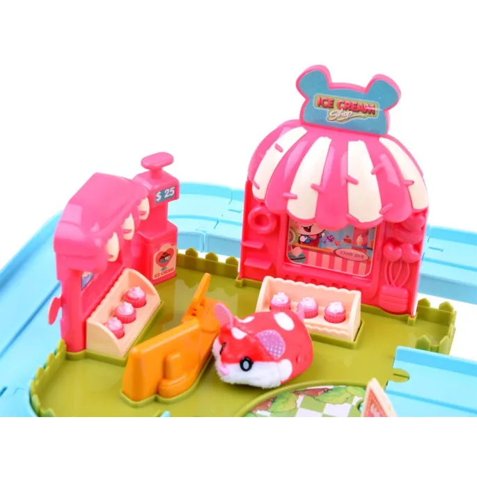 zbliżenie na akcesoria lodziarni, szyld oraz witrynę z atrapą lodów