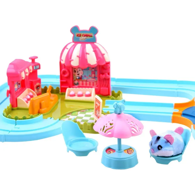 chomik poruszający się po torze z elementami zwrotnicy