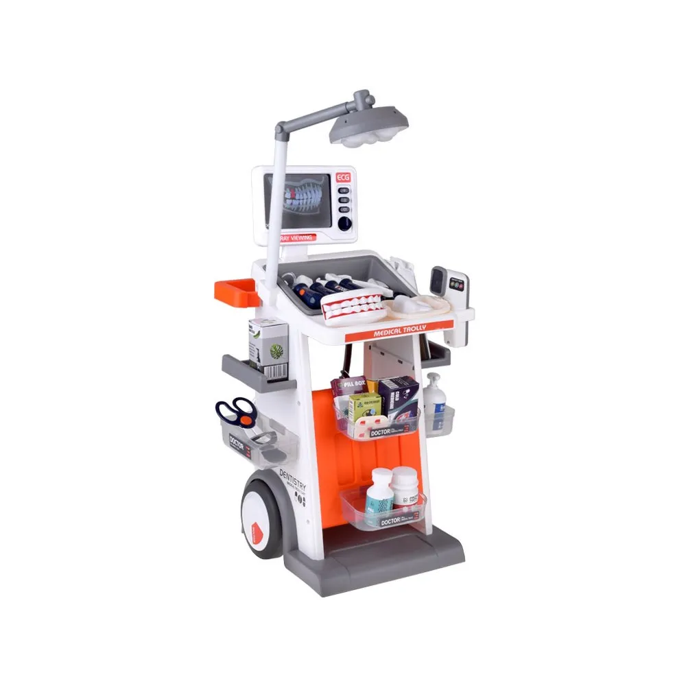 kolorowy mobilny wózek lekarski z akcesoriami do zabawy tematycznej