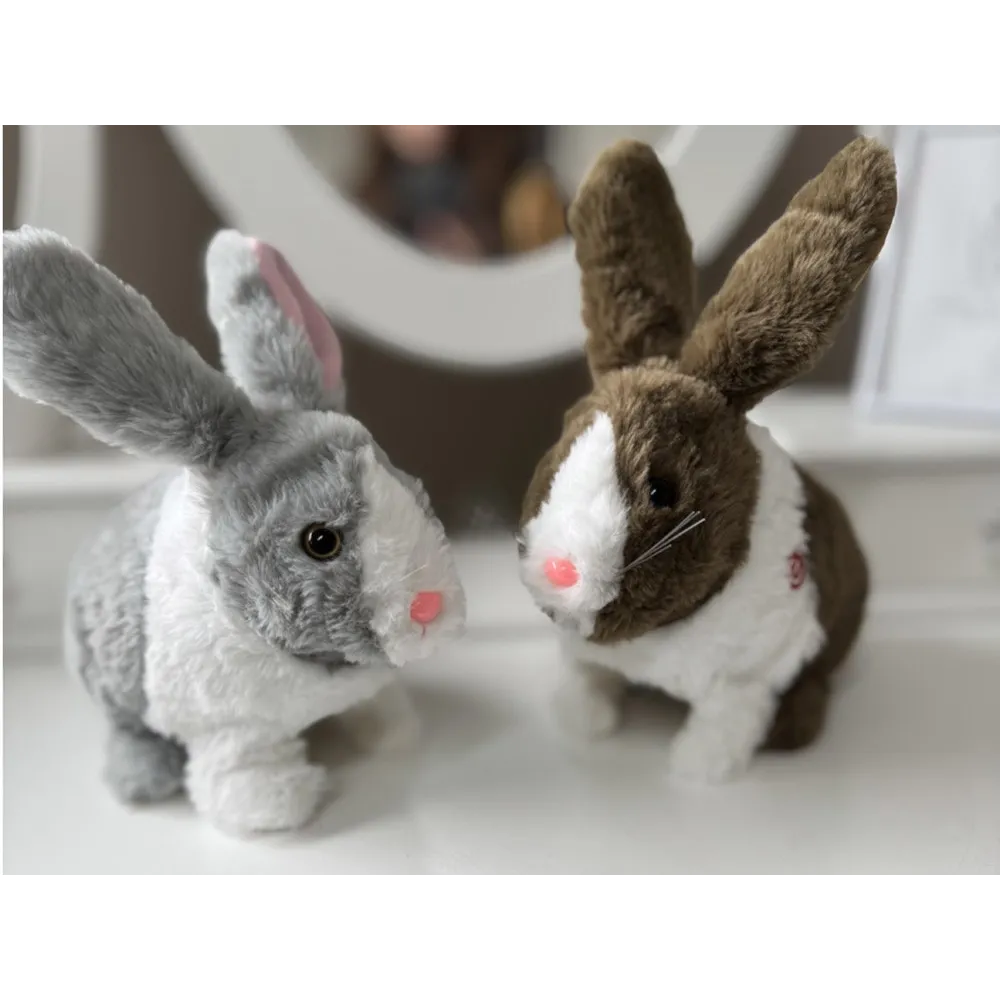 chłopiec i dziewczynka bawią się kicającym królikiem