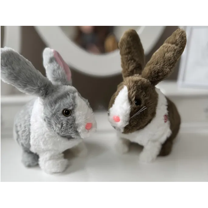 chłopiec i dziewczynka bawią się kicającym królikiem