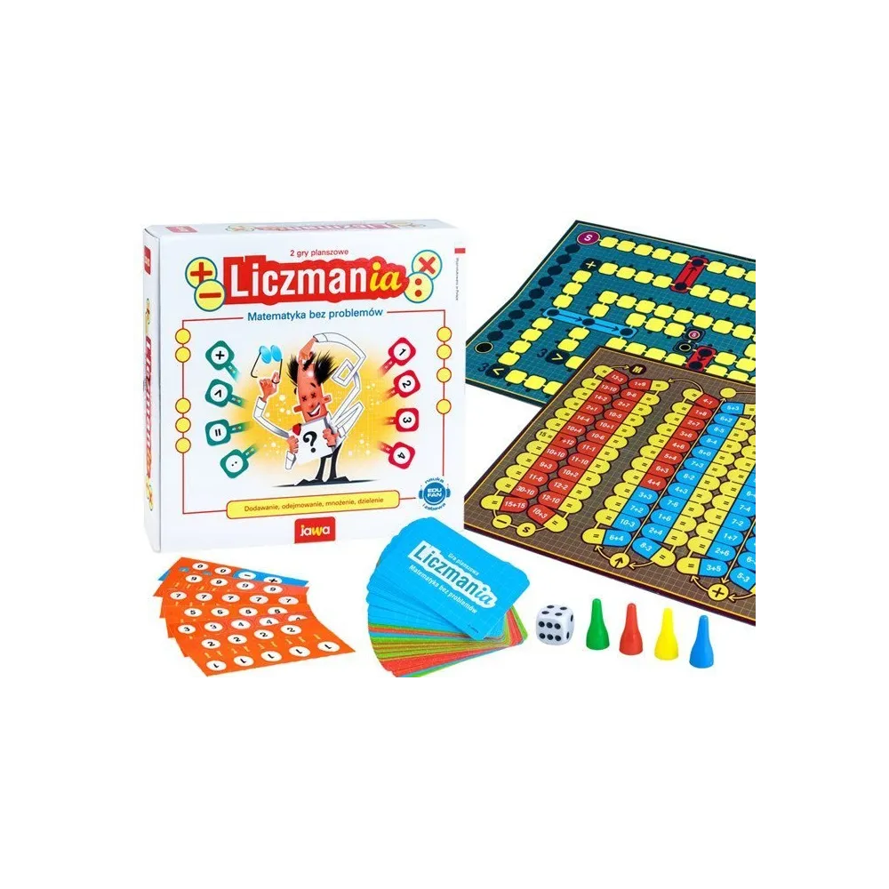 Edukacyjna gra planszowa LICZMANIA widoczna na jasnym tle