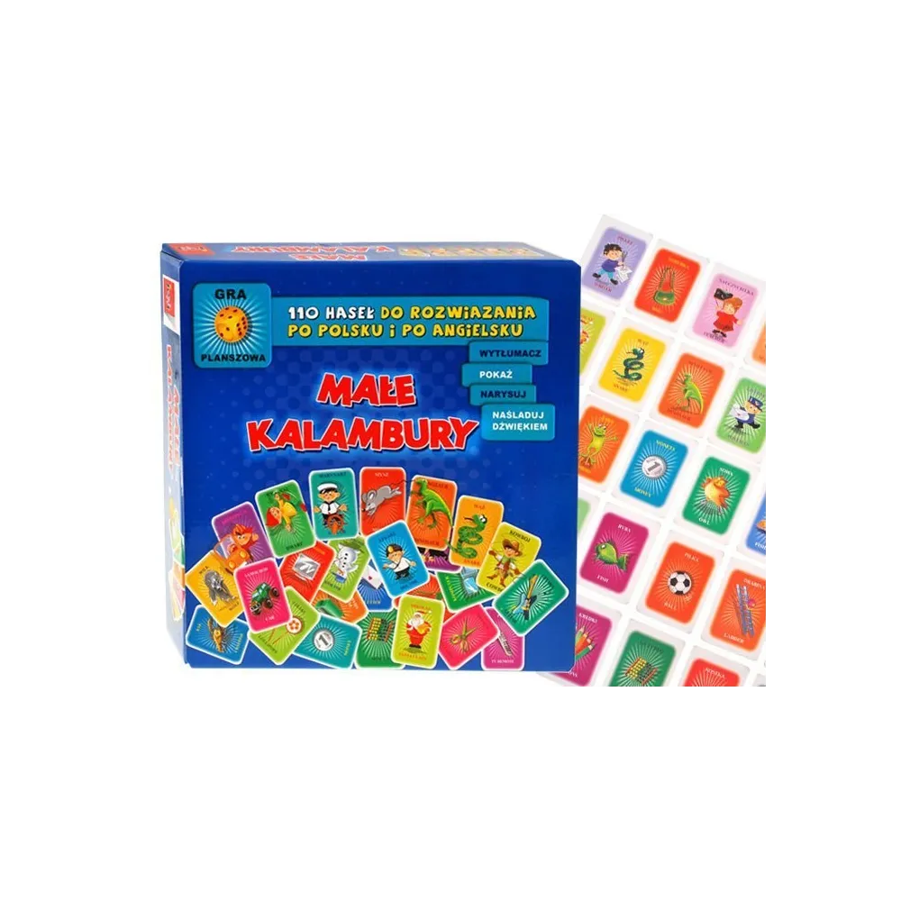 plansza gry Małe Kalambury z pionkami i kostką na stole