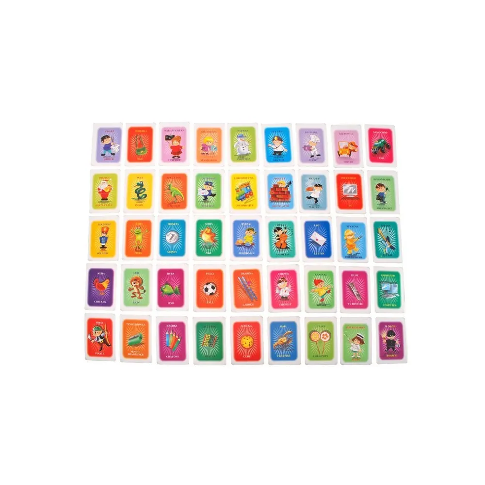 cztery kolorowe pionki obok planszy do gry Małe Kalambury