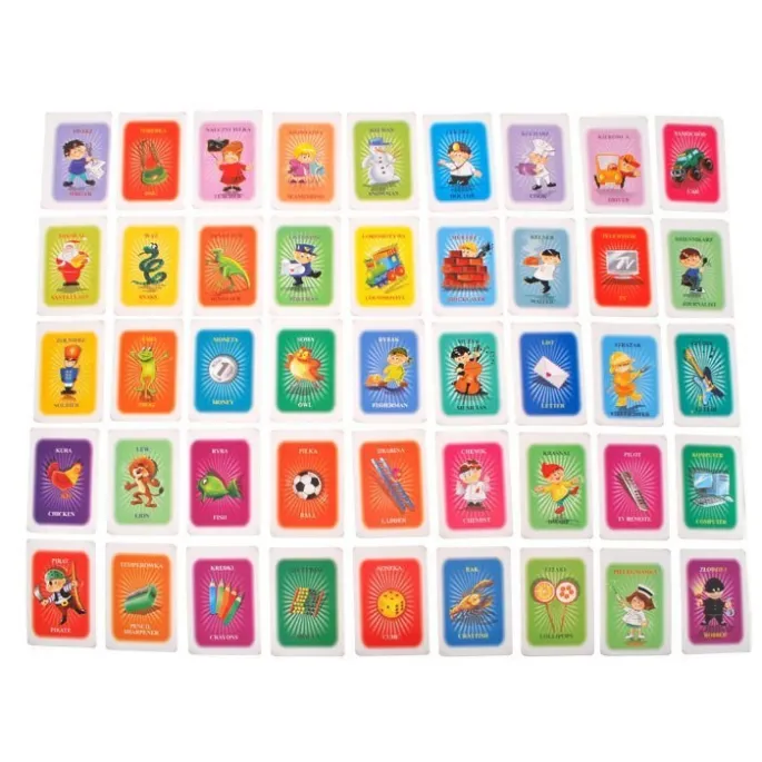 cztery kolorowe pionki obok planszy do gry Małe Kalambury