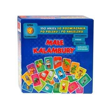 zbliżenie na rozłożone elementy gry Małe Kalambury