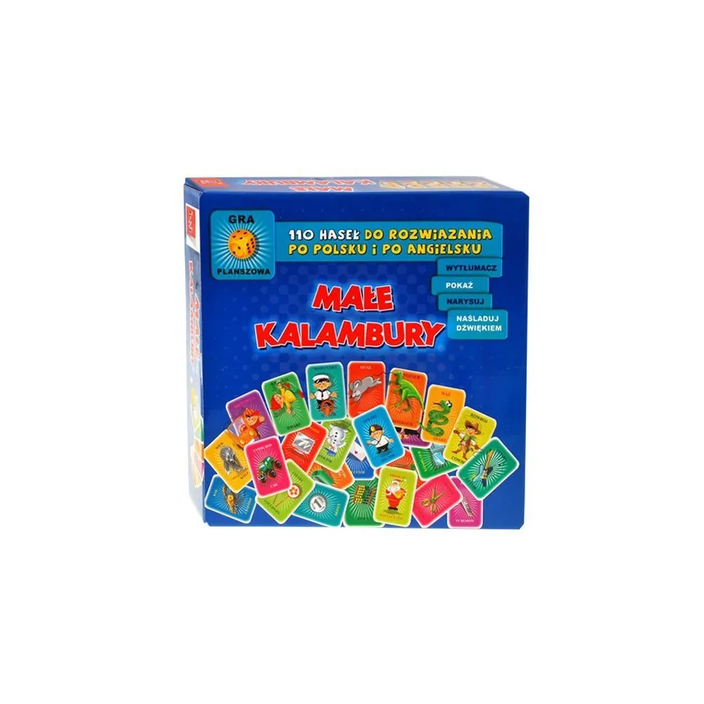 zbliżenie na rozłożone elementy gry Małe Kalambury