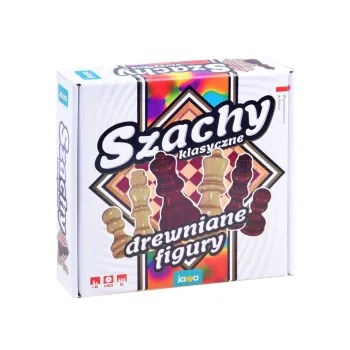 szachy drewniane jawa z planszą i kompletami pionków w dwóch kolorach