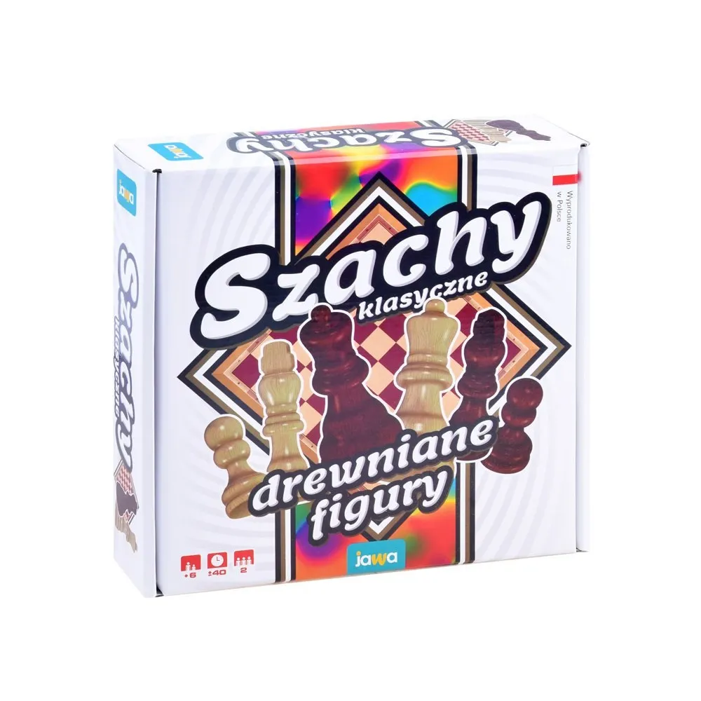 szachy drewniane jawa z planszą i kompletami pionków w dwóch kolorach