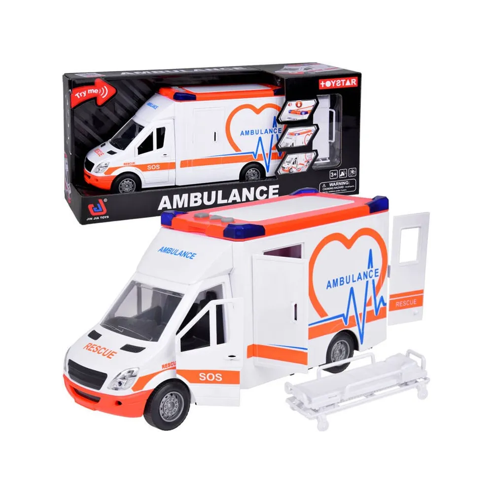 otwierany ambulans zabawkowy z dźwiękiem i światłem na białym tle