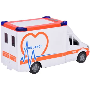 wyjmowane nosze znajdujące się wewnątrz zabawkowej karetki pogotowia