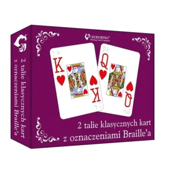Karty do gry z wyraźnymi oznaczeniami Braille'a na każdej karcie