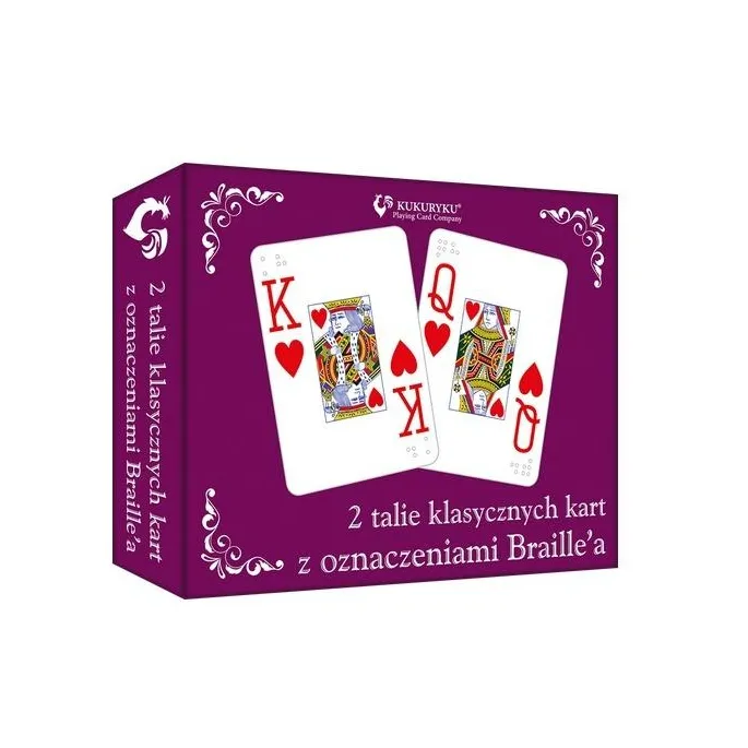 Karty do gry z wyraźnymi oznaczeniami Braille'a na każdej karcie