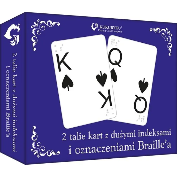 Karty do gry z dużymi indeksami i oznaczeniami w alfabecie Braille'a