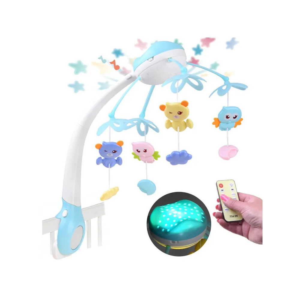 Karuzelka do łóżeczka z projektorem i pastelowymi zwierzątkami