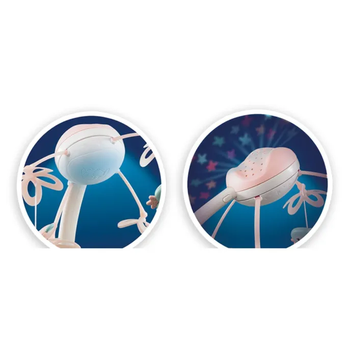 Widok karuzelki zamontowanej na łóżeczku dziecięcym