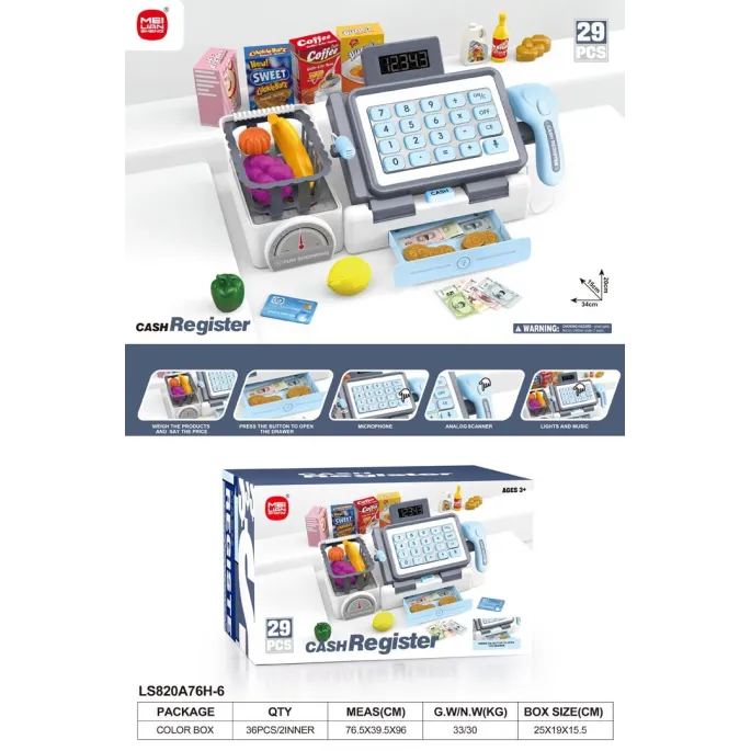 Kasa fiskalna z akcesoriami dla dzieci jako zestaw do zabawy w sklep