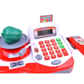 dziecko bawiące się kasą fiskalną i skanerem