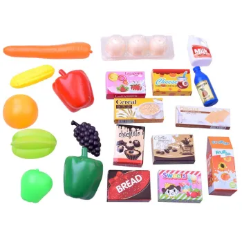 kolorowe akcesoria spożywcze z zestawu supermarket