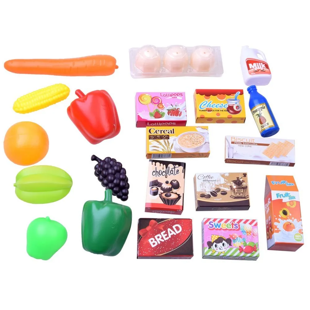 kolorowe akcesoria spożywcze z zestawu supermarket