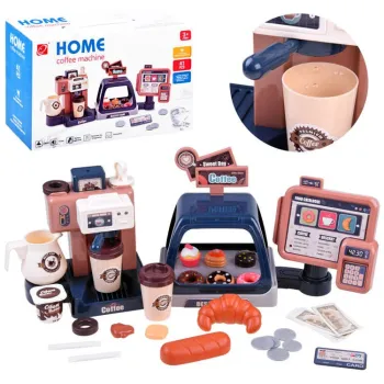 Kawiarnia ekspres do kawy z kasą i witryną w pełnym zestawie