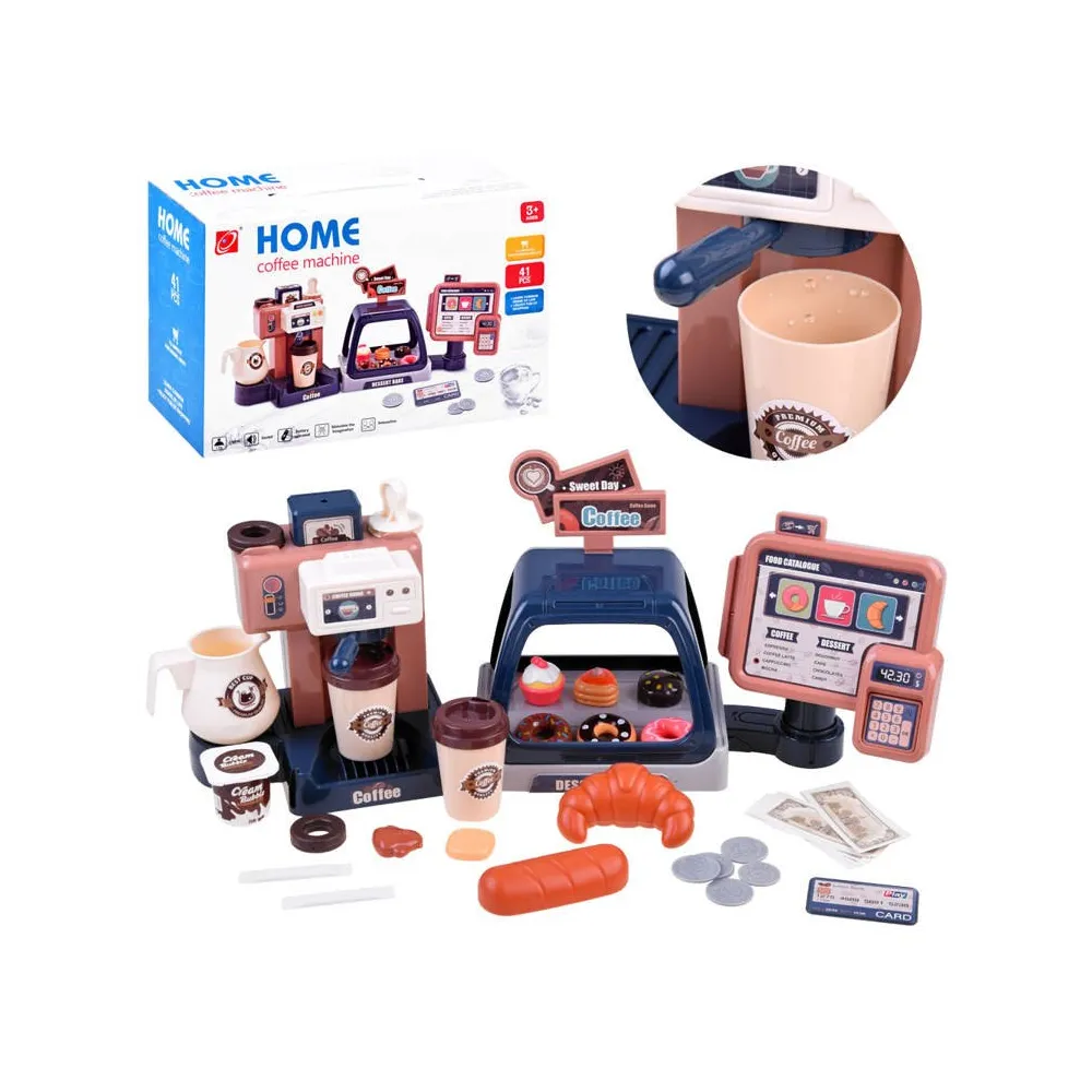 Kawiarnia ekspres do kawy z kasą i witryną w pełnym zestawie