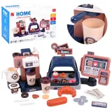 Kawiarnia ekspres do kawy z kasą i witryną w pełnym zestawie