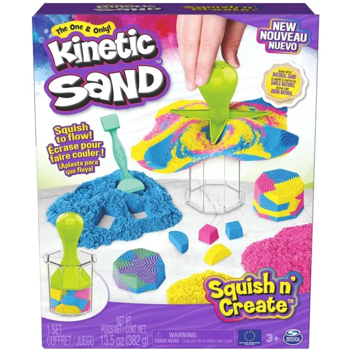 Zestaw Kinetic Sand z narzędziami do zgniatania i tworzenia różnych kształtów