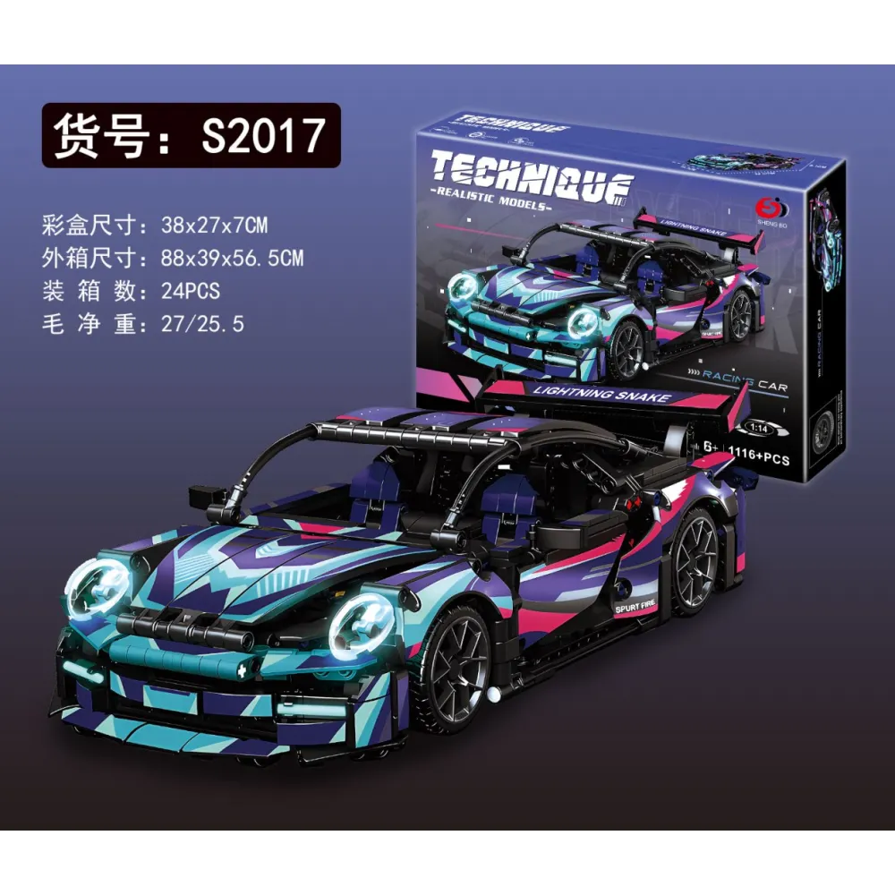 model sportowego auta z klocków w dynamicznej kolorystyce