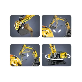 Klocki i elementy do samodzielnego montażu technicznej koparki