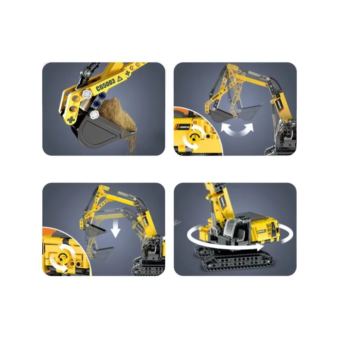 Klocki i elementy do samodzielnego montażu technicznej koparki