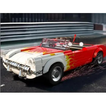 Naklejki z płomieniami na nadwoziu samochodu z klocków