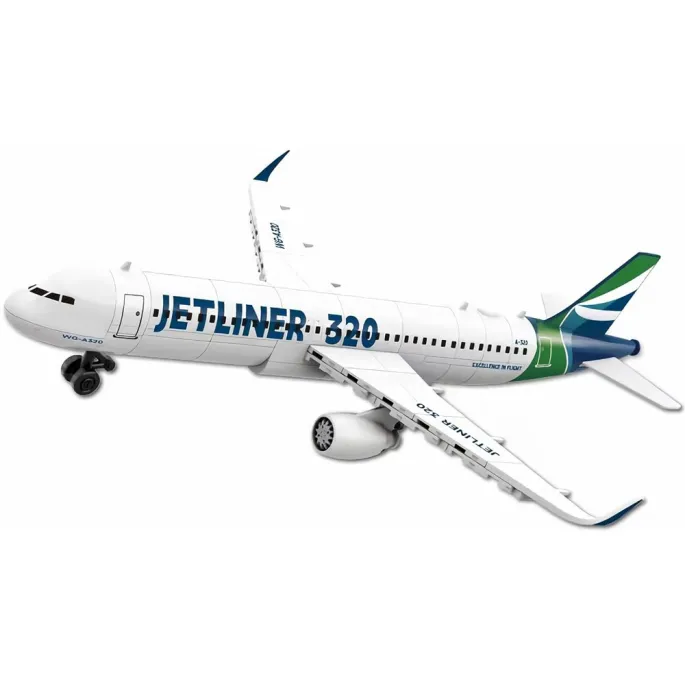 Zbliżenie na skrzydła i okna zabawkowego samolotu z klocków