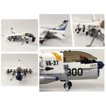 Detal skrzydła z naklejkami na modelu samolotu z klocków