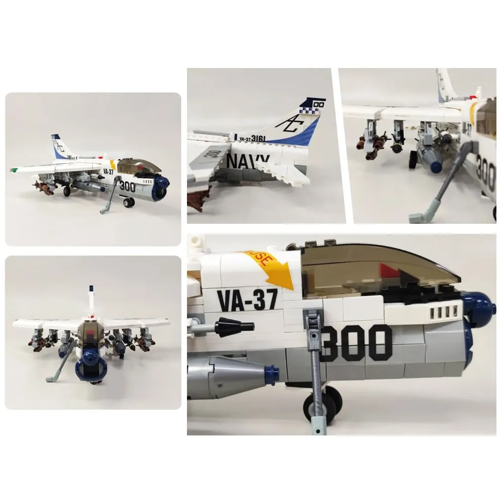 Detal skrzydła z naklejkami na modelu samolotu z klocków