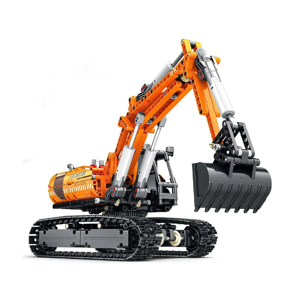 Pilot i aplikacja mobilna obok zdalnie sterowanej koparki na gąsienicach