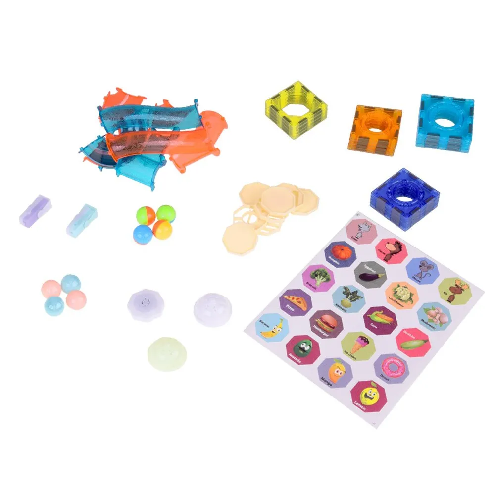 Zbliżenie na świecące kule w zestawie klocków magnetycznych dla dzieci