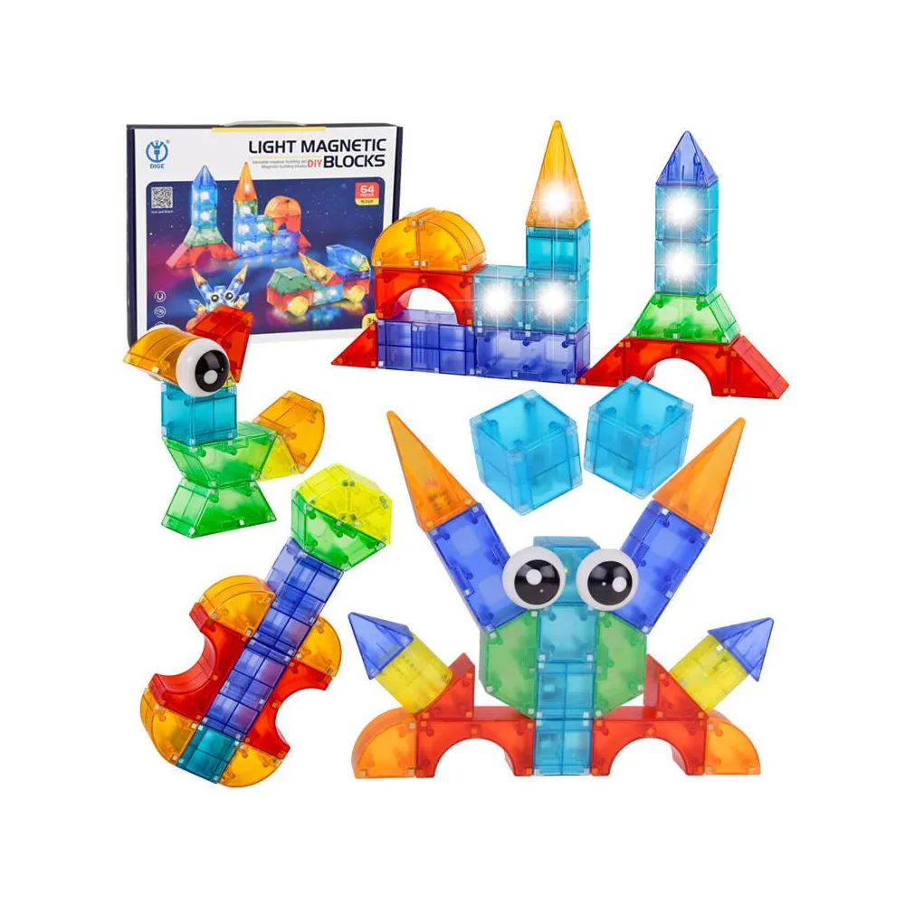 podświetlane klocki magnetyczne 3d na białym tle