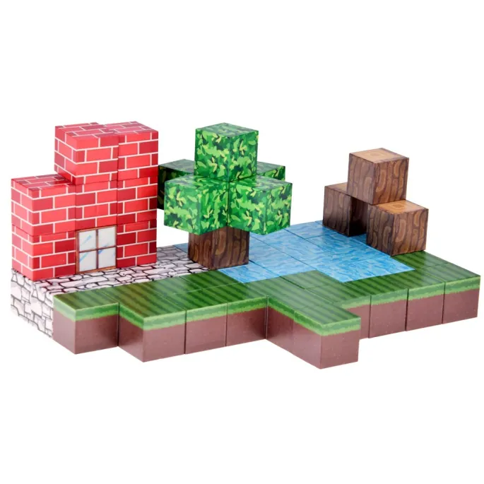 Zbliżenie na szczegół grafiki klocka z motywem trawy