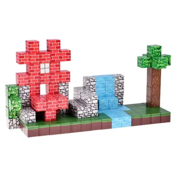 Worek do przechowywania i klocki o różnych wzorach ułożone obok siebie