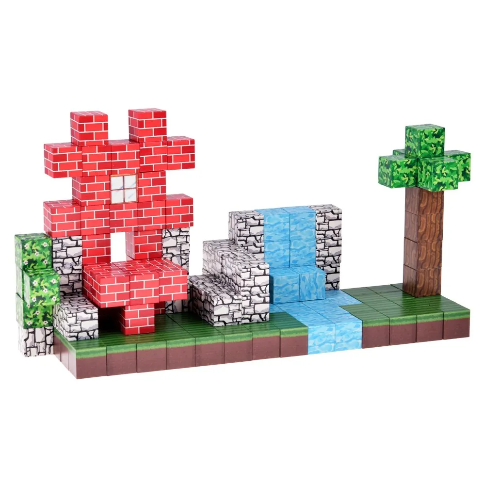 Worek do przechowywania i klocki o różnych wzorach ułożone obok siebie