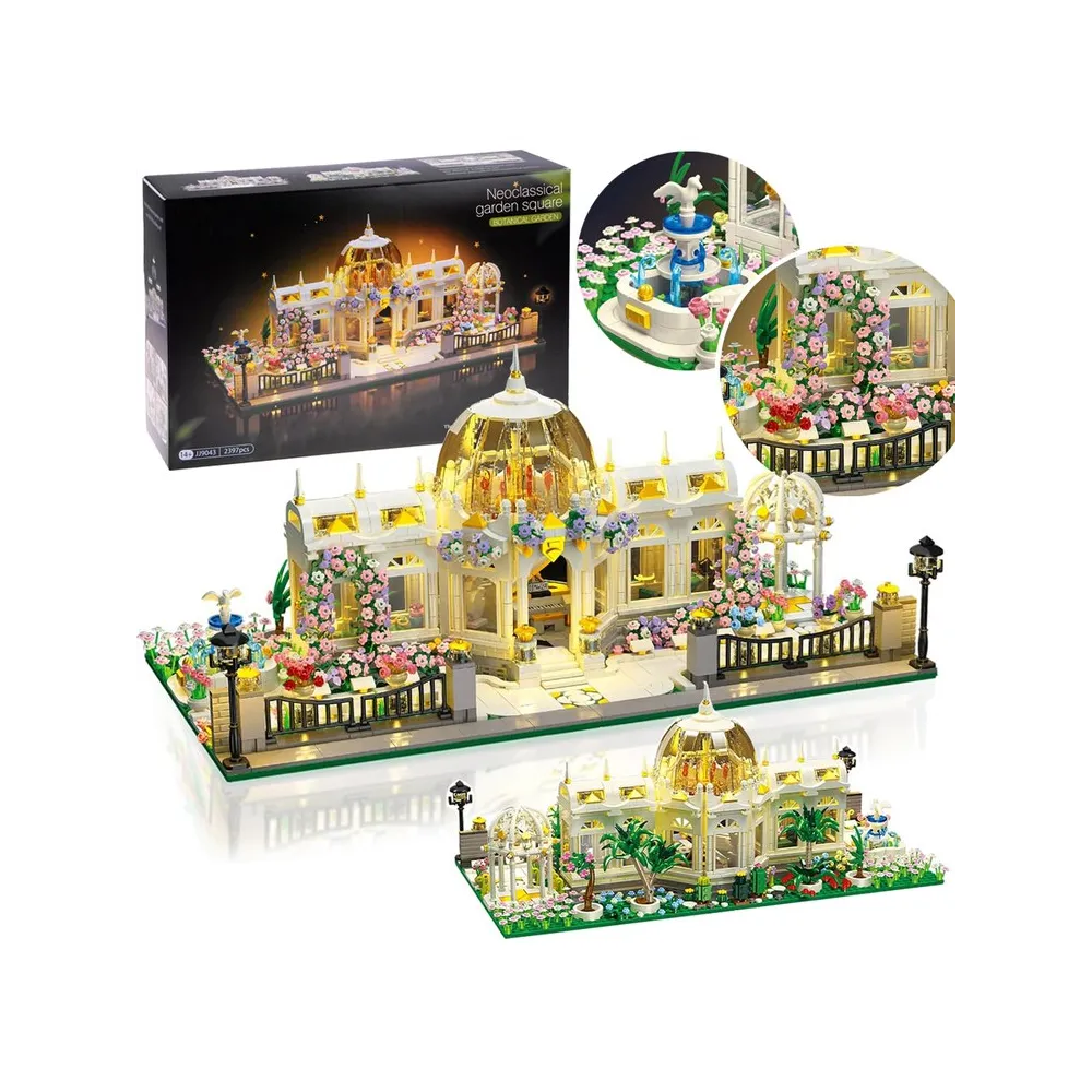 Zestaw klocków neoklasyczny ogród botaniczny z kopułą i roślinami