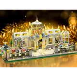 Wnętrze pawilonu ogrodowego z meblami i akcesoriami z klocków