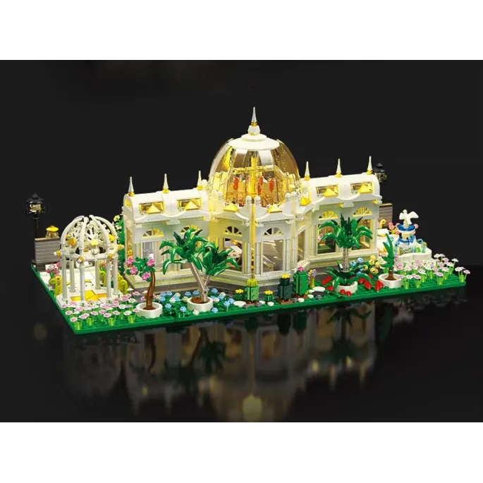 Podświetlenie LED w latarniach i kopule w zestawie ogrodu z klocków