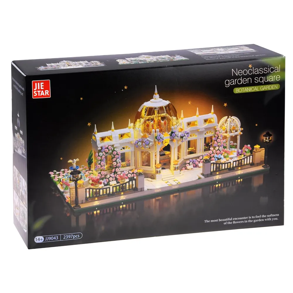 Model ogrodu botanicznego w stylu neoklasycznym na jasnym tle